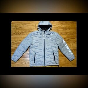 New Balance Hooded Puffer Tech Jacket-Grey/White-Size L New with Tags
